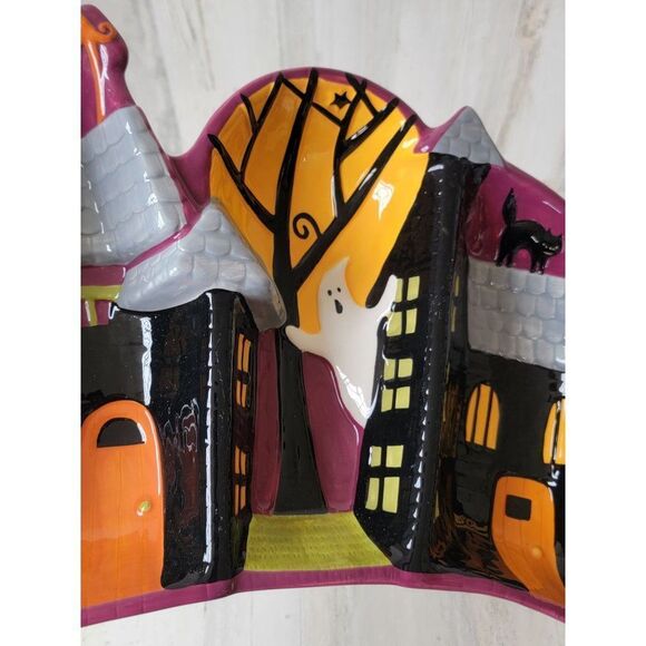 Ceramic haunted house tri serving dish Halloween ghost cat - Picture 8 of 8